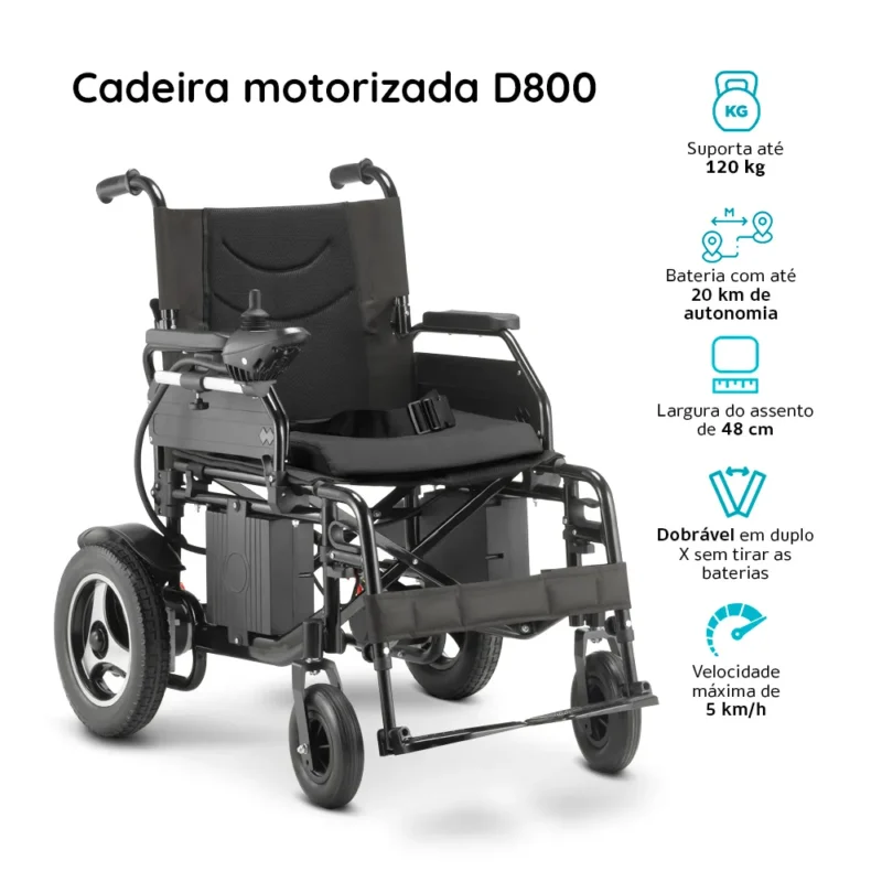 Cadeira de Rodas Motorizada Dobrável até 120 kg Assento de 48 cm D800 Dellamed - Imagem 2