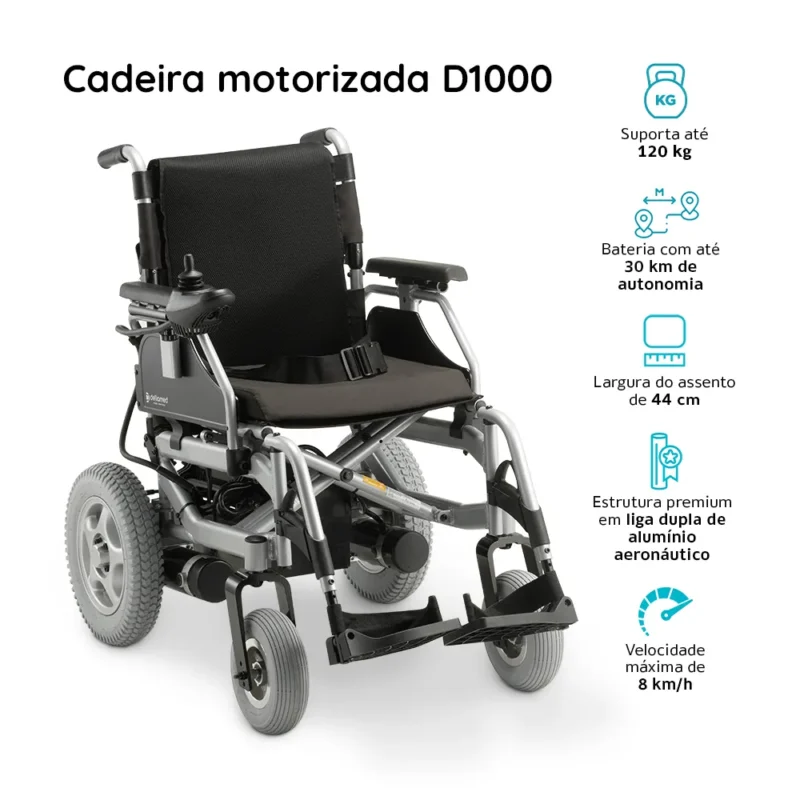 Cadeira de Rodas Motorizada em Alumínio Dobrável até 135 Kg Assento de 45 cm D1000 Dellamed - Imagem 2