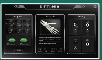 Tela do Piezonia com protocolos predefinidos